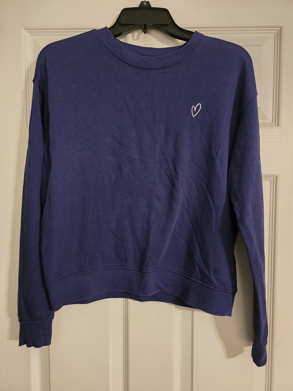 Divided Deep Blue Crewneck Sweatshirt with Heart Stitch